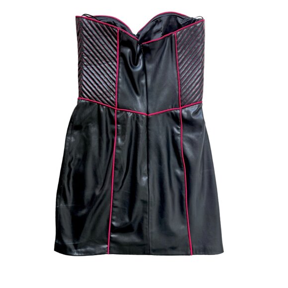 Zara Black Faux Leather Strapless Mini Dress With Pink Piping Size M New - Picture 3 of 9